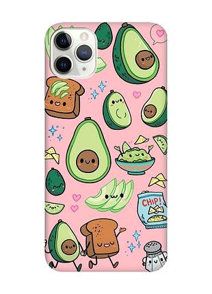 Матовый розовый чехол на iphone 11 pro :: милашки авокадо каваи (принт 305)