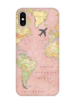 Матовый чехол с розовыми боками на iphone xs max :: путешествия. карта (принт 320)