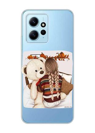 Прозорий чохол на xiaomi redmi note 12 4g дівчинка з ведмедиком (принт 117)