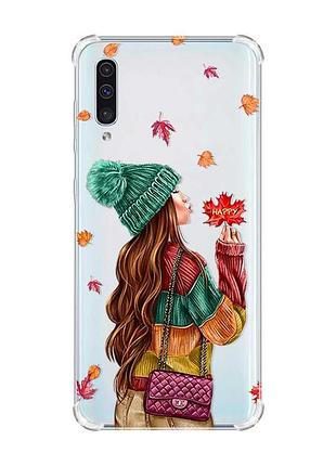 Чохол з потовщеними кутами на samsung galaxy а50 (2019) а505 :: дівчина з листям (принт 221)