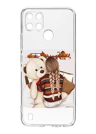 Прозрачный чехол на realme c21y :: девочка с мишкой (принт 117)