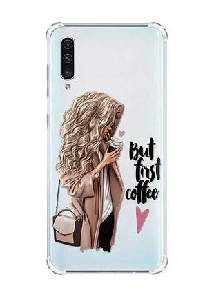 Чохол з потовщеними кутами на samsung galaxy а50 (2019) а505 :: дівчина з кавою (принт 114)