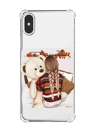 Чохол з потовщеними кутами на iphone x/xs :: дівчинка з ведмедиком (принт 117)
