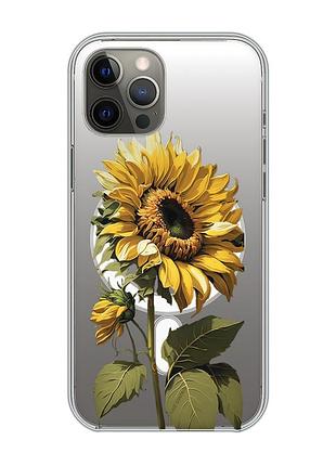Магнитный чехол на iphone 12 pro max с поддержкой magsafe :: подсолнечник (принт 274)