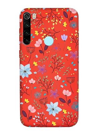 Матовый красный чехол на xiaomi redmi note 8t :: цветочный фон (принт 267)