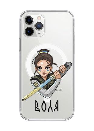 Магнитный чехол на iphone 11 pro max с поддержкой magsafe :: украинская защитница (патриотический принт 169)