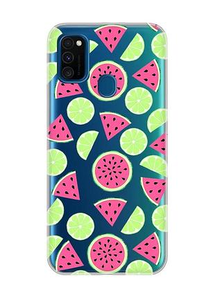Прозрачный чехол на samsung galaxy m30s/m21 :: арбузы и лайм (принт 345)