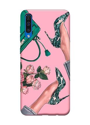 Матовий рожевий чохол на samsung galaxy a50 (2019) a505 :: туфельки і квіти (принт 225)