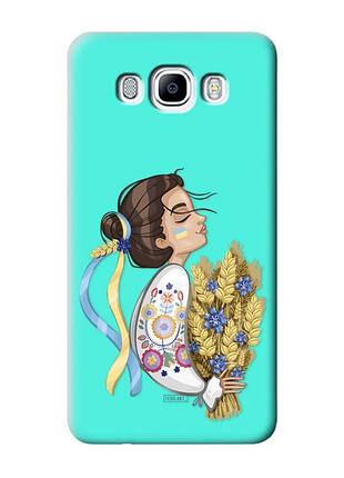 Матовый бирюзовый чехол на samsung galaxy j7(2016) j710 :: украинка с колосками (патриотический принт 172)