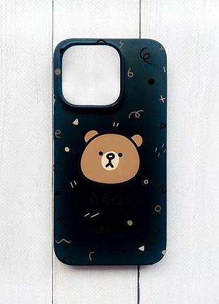 Матовий чохол на iphone 15 pro чорний :: ведмедик (принт 76)