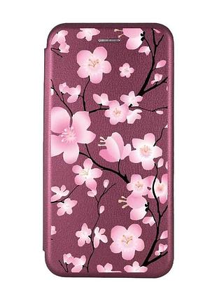 Чохол-книжка з малюнком для xiaomi redmi 9c/10a бордовий :: квітуча сакура (принт 282)