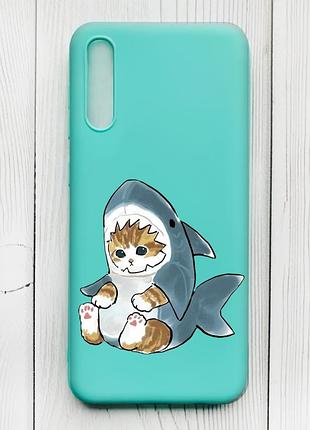 Матовый бирюзовый чехол на samsung galaxy a50 (2019) a505/a30s :: котёнок (принт 120)