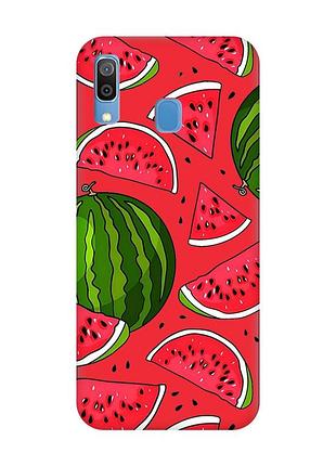 Матовый красный чехол на samsung galaxy a30 (2019) / a20 (2019) :: арбузы (принт 341)