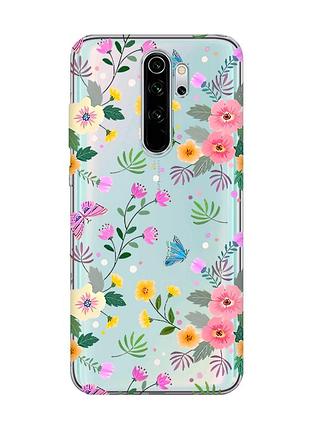Прозрачный чехол на xiaomi redmi note 8 pro :: цветочный фон (принт 369)