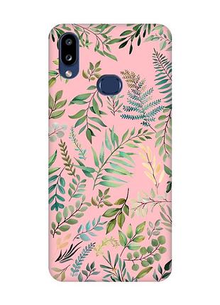 Матовый розовый чехол на samsung galaxy a10s (a107) :: растительный фон (принт 377)