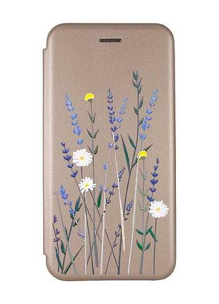 Чехол-книжка с рисунком на xiaomi redmi 7 :: золотой :: полевые цветы /принт 270/