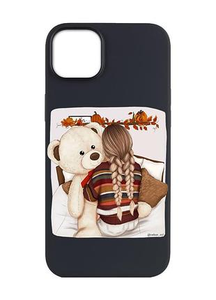 Матовий чорний чохол на apple iphone 14 plus :: дівчинка з ведмедиком (принт 117)