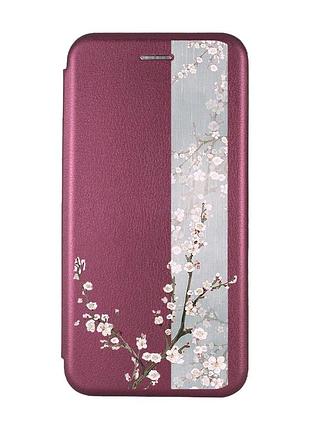 Чохол-книжка з малюнком на xiaomi redmi 7 :: бордовий :: квітуча сакура /принт 285/