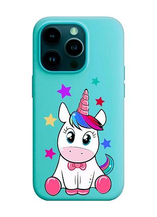 Матовый бирюзовый чехол на apple iphone 14 pro :: единорог (принт 102)