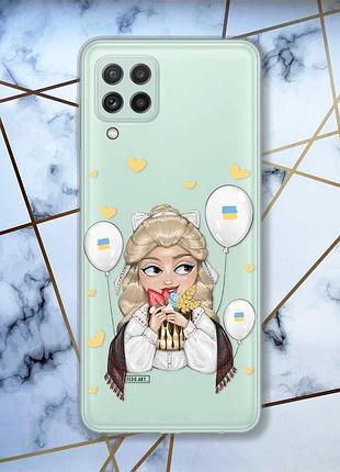 Прозрачный чехол на samsung galaxy a22 4g / m22 / m32 украинка со сладостями (принт 175)
