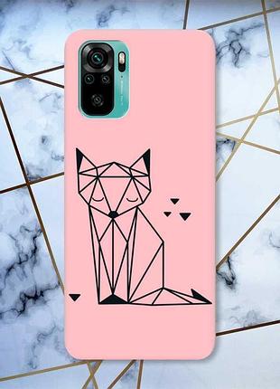 Матовый розовый чехол на xiaomi redmi note 10 / note 10s лиса (принт 126)