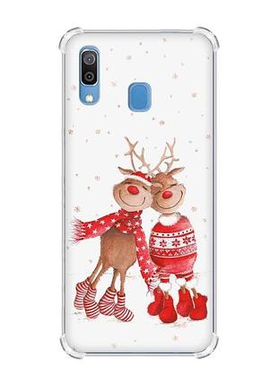 Чехол с утолщёнными углами на samsung galaxy a30 (2019)/a20 (2019) весёлые олени (новогодний принт 150)