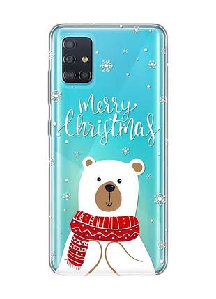 Прозрачный чехол на samsung galaxy a51 мишка. с рождеством (принт 146)