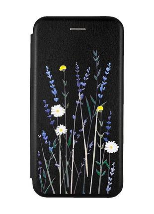 Чехол-книжка с рисунком для samsung galaxy a50 (2019) a505/a30s черный :: полевые цветы (принт 270)
