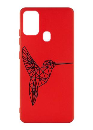 Матовый красный чехол на samsung galaxy m30s/m21 :: колибри (принт 122)