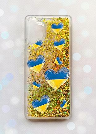 Чохол з плаваючими блискітками samsung galaxy a32 золотий :: сердечка. україна (принт 258)