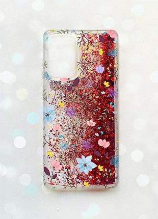 Чохол з плаваючими блискітками на samsung galaxy a52 (a525) червоний :: квітковий фон (принт 267)