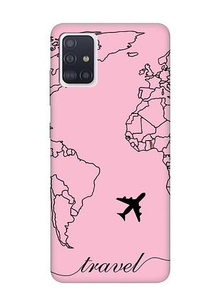 Матовый розовый чехол на samsung galaxy a71 / a715 :: карта. контур (принт 330)