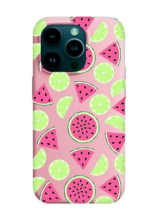 Матовый розовый чехол на apple iphone 14 pro :: арбузы и лайм (принт 345)