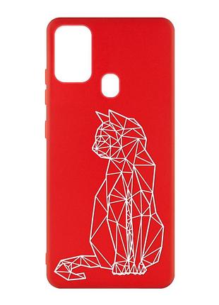 Матовый красный чехол на samsung galaxy m30s/m21 :: кошечка (принт 125)