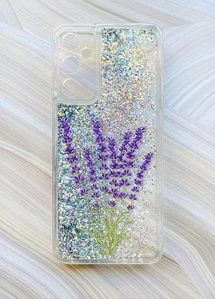 Чохол з плаваючими блискітками на samsung galaxy a05s (a057) сріблястий :: лаванда (принт 28)