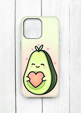 Матовый чехол с черными боками на iphone 15 pro max :: кавай авокадо с сердечком (принт 310)