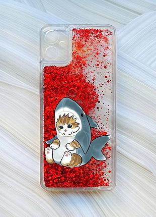 Чохол з плаваючими блискітками на samsung galaxy a05 (a055) червоний кошеня (принт 120)
