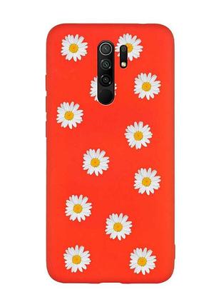 Матовый красный чехол на xiaomi redmi note 8 pro фон ромашки (принт 41)