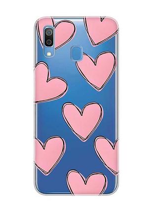 Прозорий чохол на samsung galaxy a30 (2019)/a20 (2019) сердечка рожеві (принт 78)