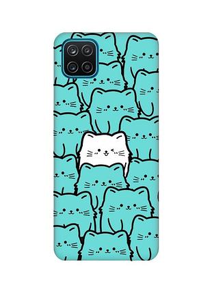 Матовый бирюзовый чехол для samsung galaxy a12 котики (принт 392)
