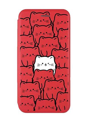 Чехол-книжка с рисунком для samsung galaxy a10 (2019) a105 красный котики (принт 392)