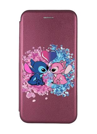 Чехол-книжка бордовый с рисунком для xiaomi redmi 7 стич и ангел (принт 391)