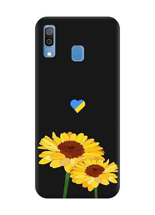 Матовий чорний чохол на samsung galaxy a30 (2019)/a20 (2019) жовті квіти (принт 364)