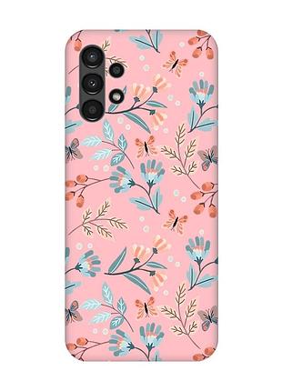 Матовый розовый чехол на samsung a13 4g :: цветочный фон (принт 370)