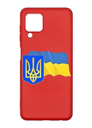Матовый красный чехол на samsung galaxy m32/a22/m22 4g :: тризуб и флаг украины (принт 384)