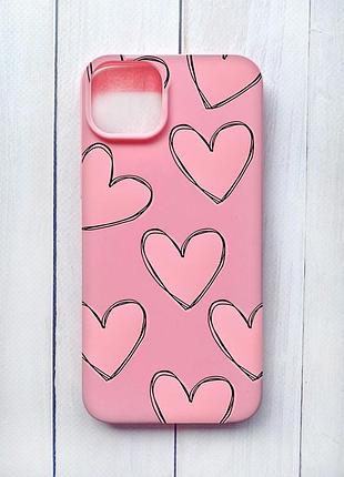 Матовий чохол на iphone 15 plus рожевий сердечка (принт 78)