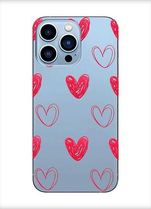 Прозорий чохол на apple iphone 13 pro max сердечка червоні (принт 77)