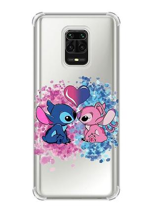 Чехол с утолщёнными углами на xiaomi redmi note 9 pro/ 9s/ 9 pro max стич и ангел (принт 391)