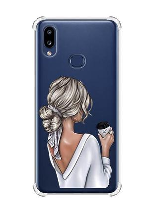 Чехол с утолщенными углами на samsung galaxy a10s/a107 девушка с латте (принт 227)