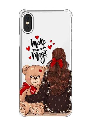 Чехол с утолщёнными углами на iphone x/xs :: девушка с мишкой (принт 188)